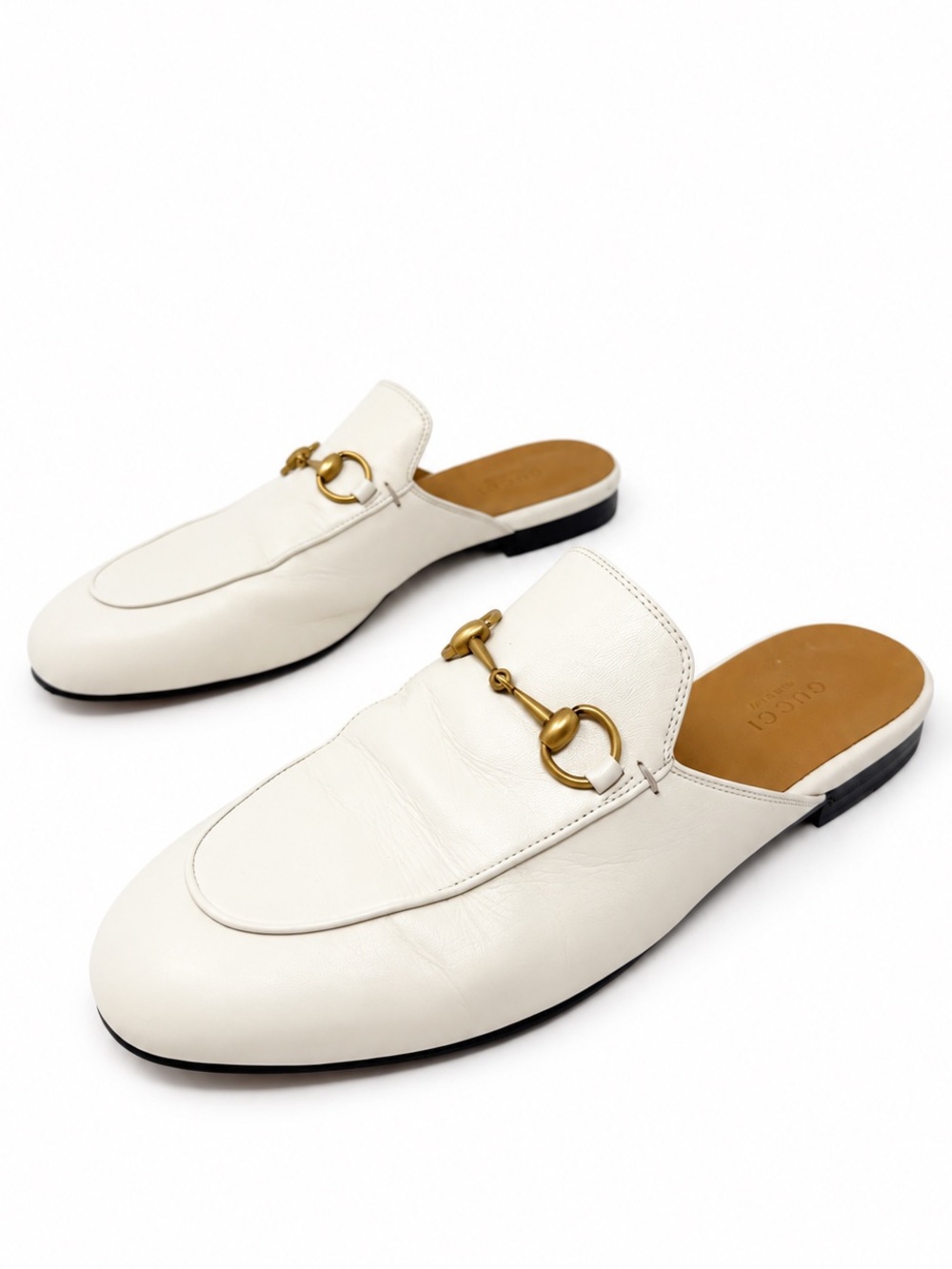 Gucci Princetown White Leather Horsebit Mule Loafers Womens Size 38